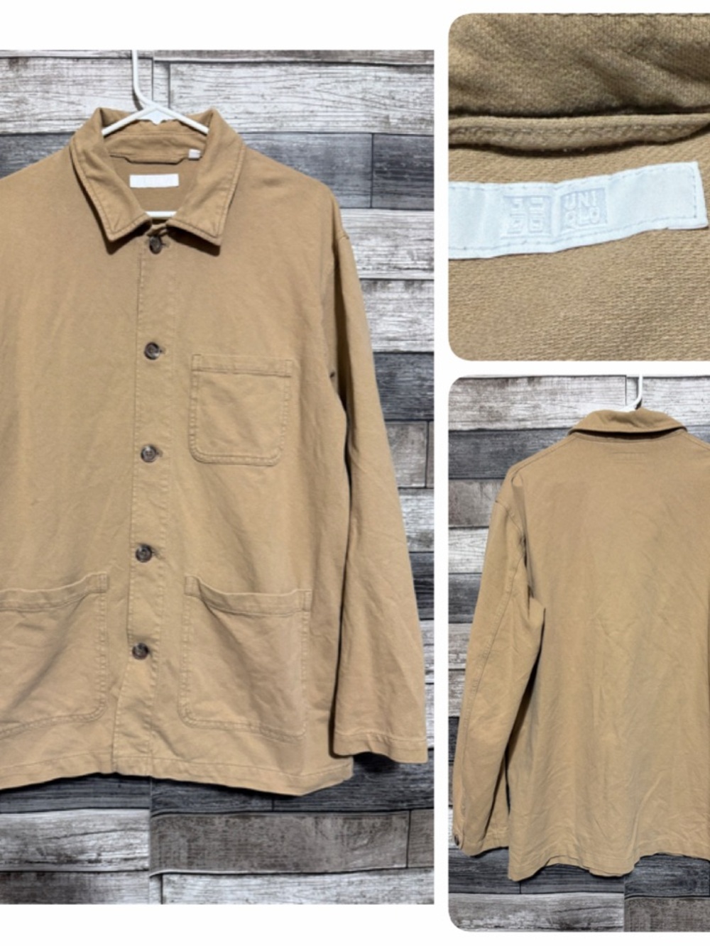 Uniqlo Chore Jacket Men’s XL Beige Tan Short Jacket Pockets Casual